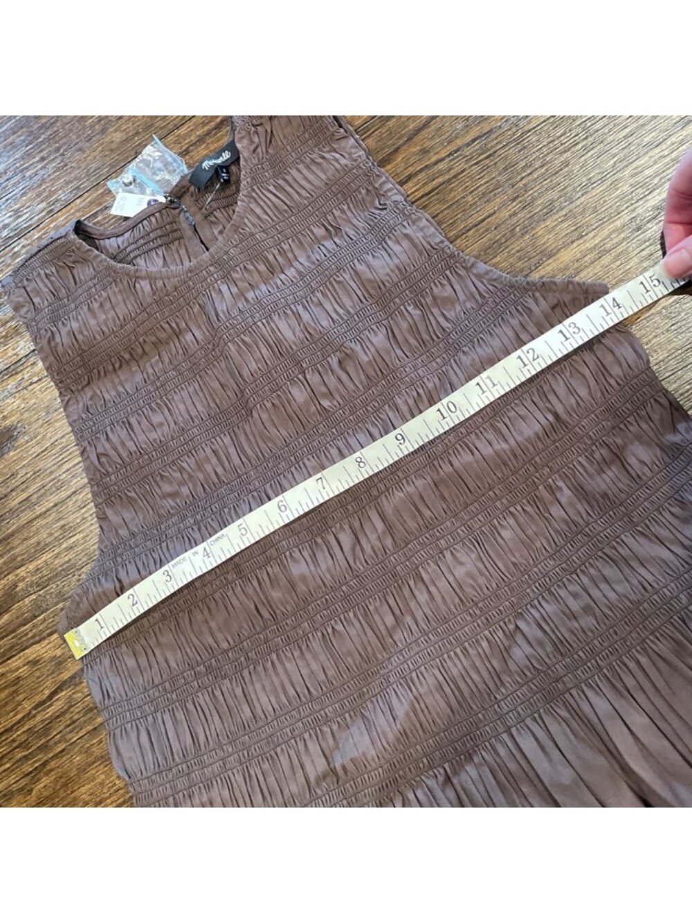 NWT Madewell Melody Smocked Mini Dress Women's Sz S Brown Sleeveless Pockets - Picture 7 of 11